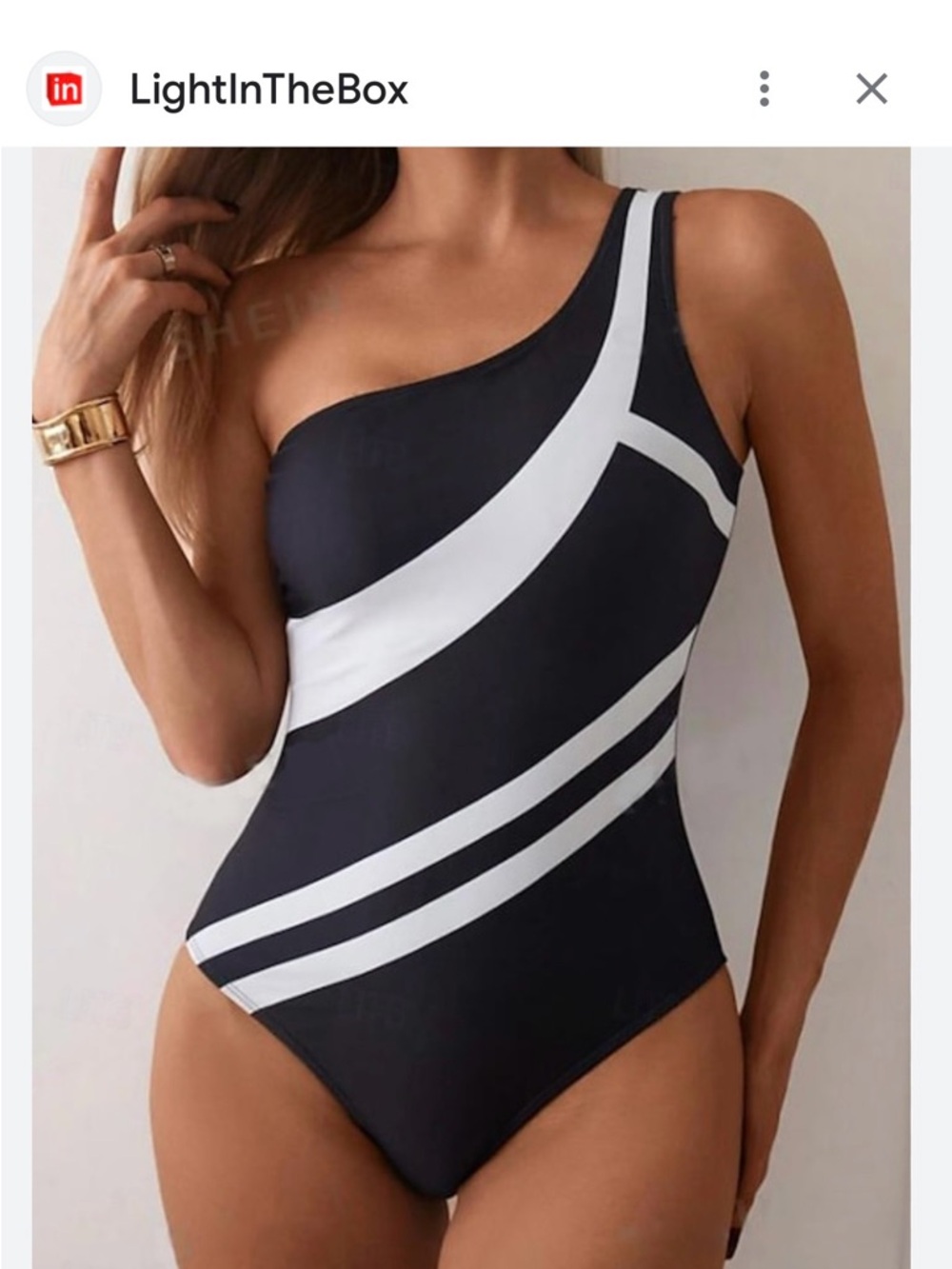 Kenneth Cole Navy Blue & White One-Shoulder Colorblock Swimsuit